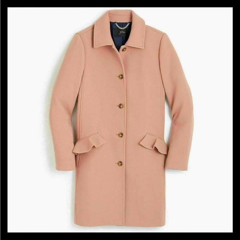 J. Crew Blush Ruffle Pocket Double Cloth Wool Topcoat 8T Tall